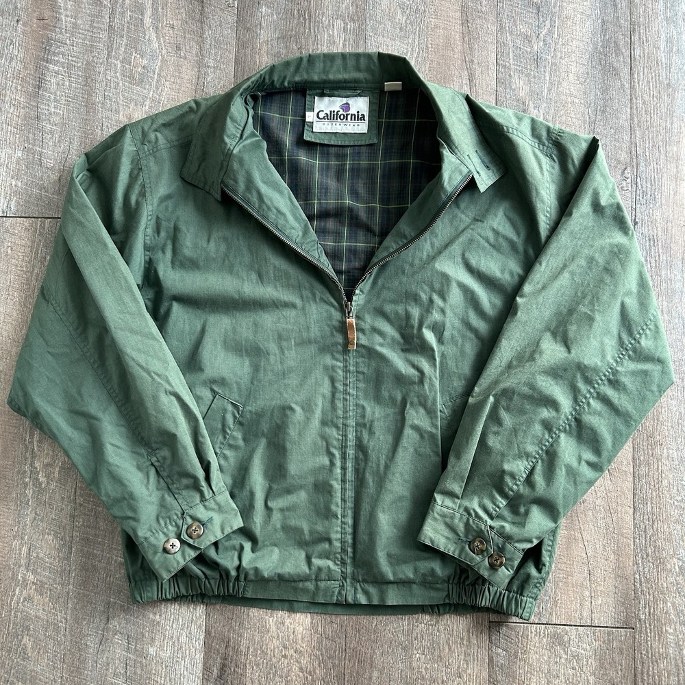 Vintage California Outerwear Green Harrington Jacket Men's L Plaid Lined